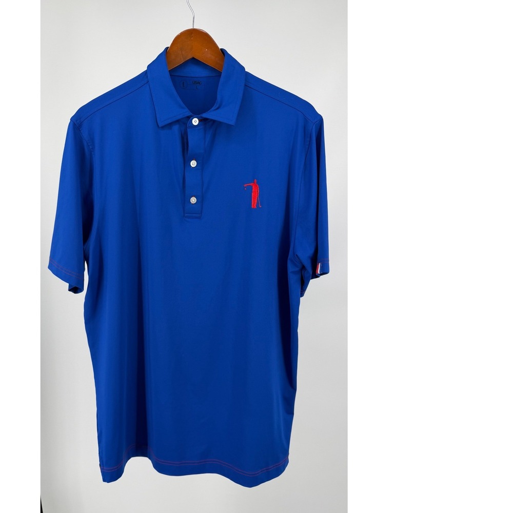 USAG Polo Shirt Mens Large Royal Blue Performance Golf Short Sleeve Excellent‎